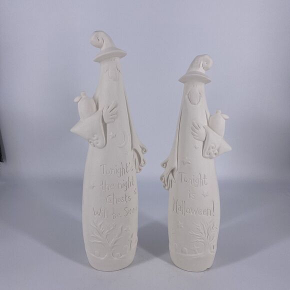 Set of 2 Ready to Paint Ceramic Bisque Halloween Ghosts 13” & 14” - Picture 1 of 6